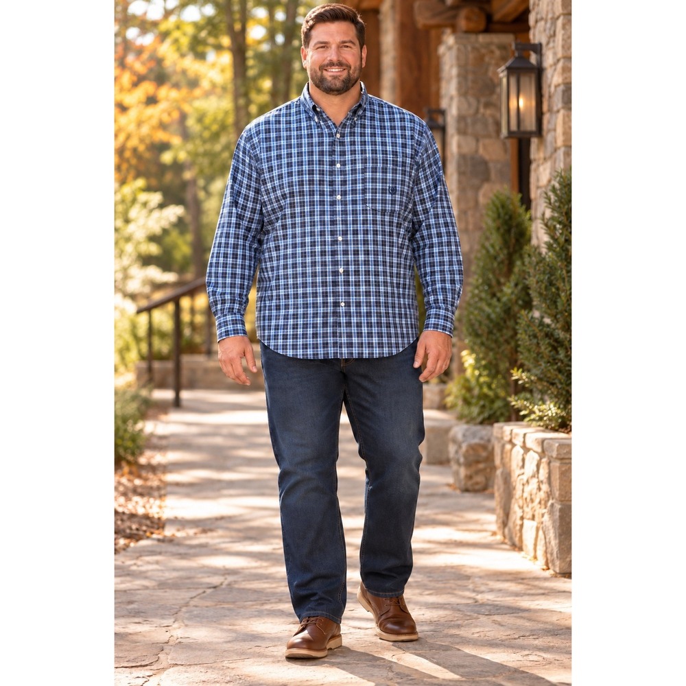 Chaps Mens 2XB Blue Plaid Button Down Shirt Big Tall Long Sleeve Preppy Classic